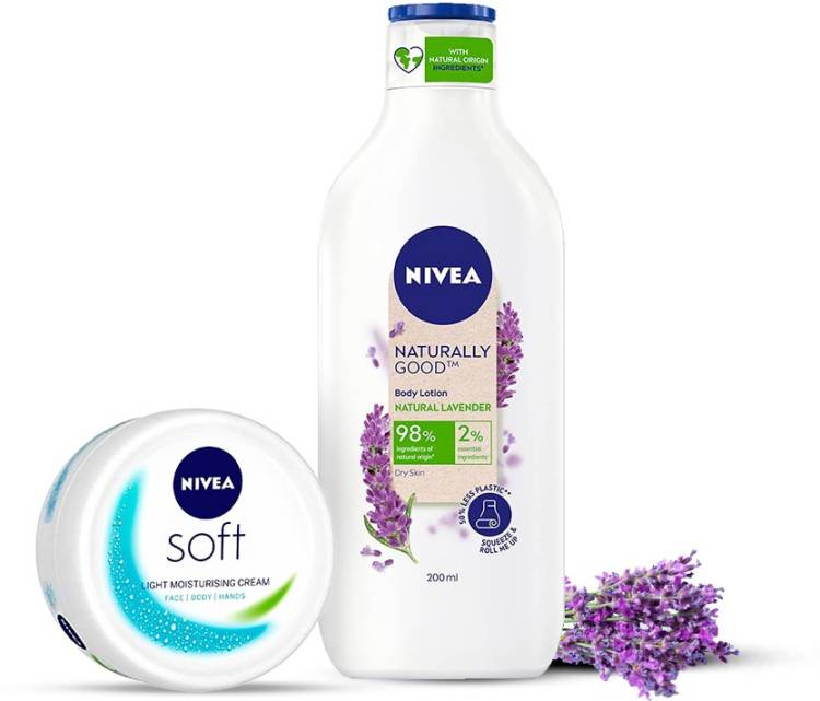 NIVEA Soft Light Moisturizer Cream 200 ml & Naturally Good Natural Lavender Body Lotion 200 ml Price in India
