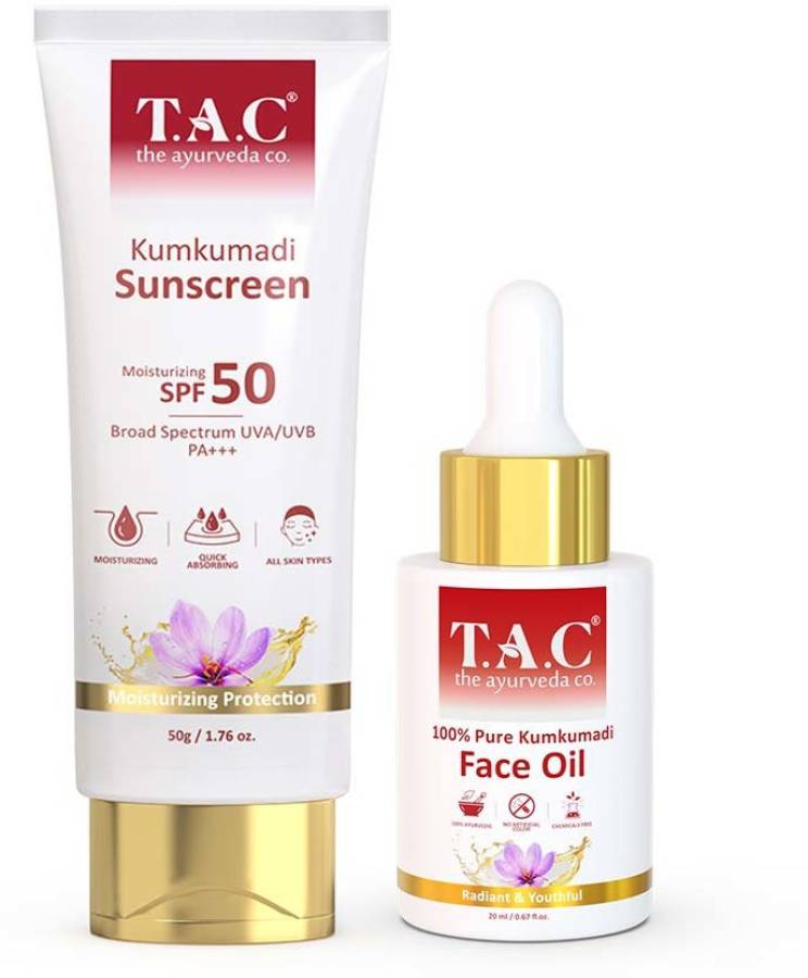 TAC - The Ayurveda Co. Kumkumadi Sunscreen With SPF50 & kumkumadi Face Oil for Detan and Glowing Skin (70ml) Price in India