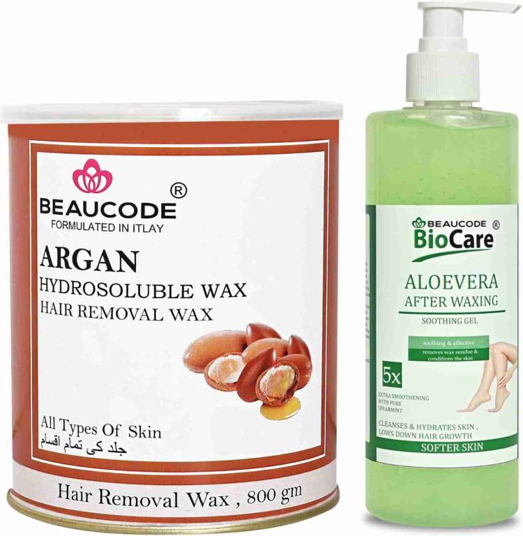 Beaucode Professional Rica Argan Hair Removing Wax 800 gm + Aloe Vera After Waxing Gel 500 ml ( Pack of 2 ) Price in India