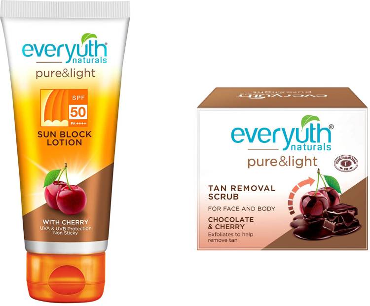 Everyuth Naturals Pure & Light Sun Block Lotion SPF50++++(50g) & Tan Removal Scrub (50g) Price in India