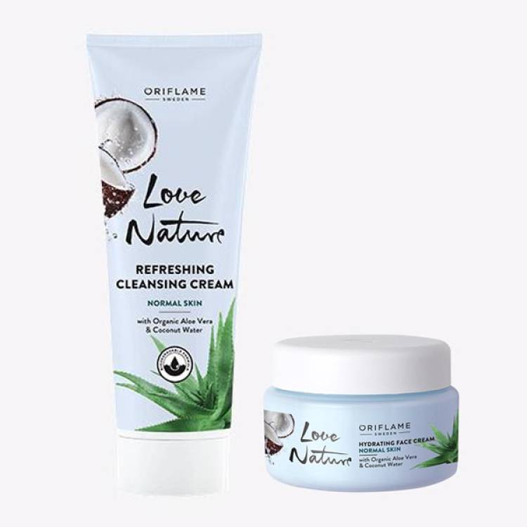 Oriflame LOVE NATURE Hydrating Face Cream with Organic Aloe Vera & Coconut Water 50 ml , Refreshing Cleansing Cream 125 ml Price in India