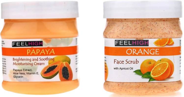 feelhigh Face & Body Papaya Cream 500ml And Orange Scrub 500ml -Skin care Products Price in India