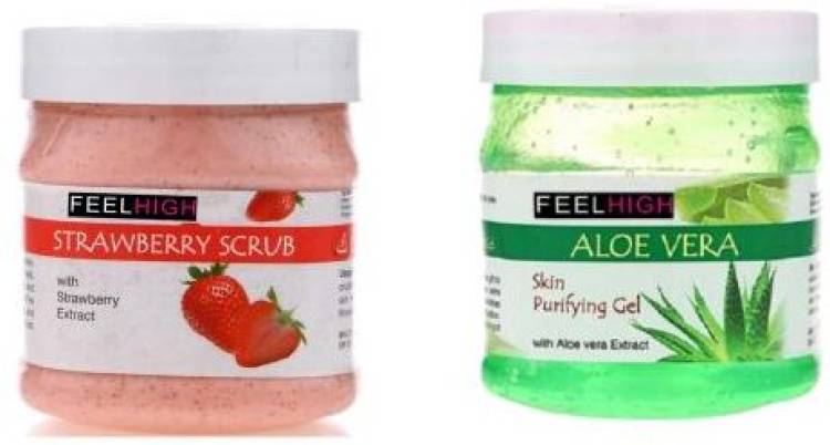 feelhigh Face & Body Strawberry Scrub-500gm & Aloe Vera Gel 500gm- Skin care products Price in India