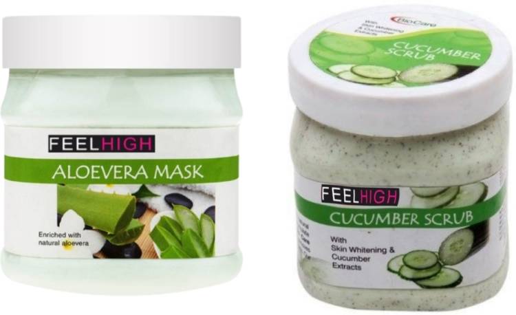 feelhigh Face & Body Aloe Vera Mask Enriched with aloe Vera & CucumberScrub- Skin care products Price in India