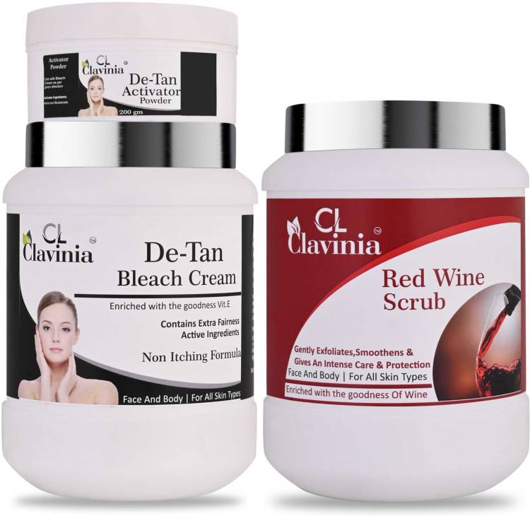 CLAVINIA De-Tan Bleach Cream 1 Kg + Red Wine Scrub 1000 ml ( Pack Of 3) Price in India