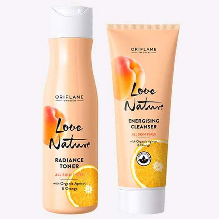 Oriflame LOVE NATURE Radiance Toner with Organic Apricot & Orange 150 ml , Energising Cleanser with Organic Apricot & Orange 125 ml Price in India