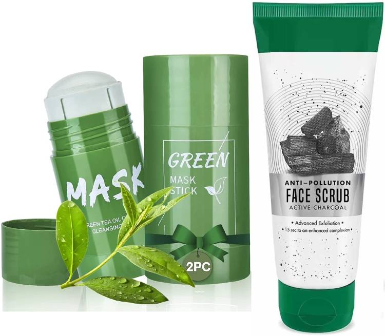 MYEONG charcoal face scrub and green stick combo Price in India