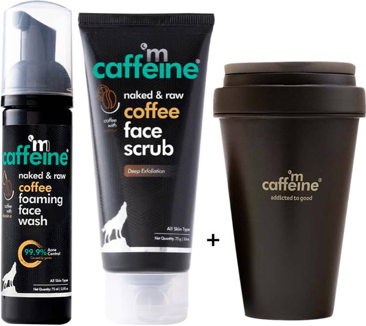 mCaffeine Free Coffee Body Wash with Acne Control Foaming Face Wash & Tan Removal Face Scrub Price in India