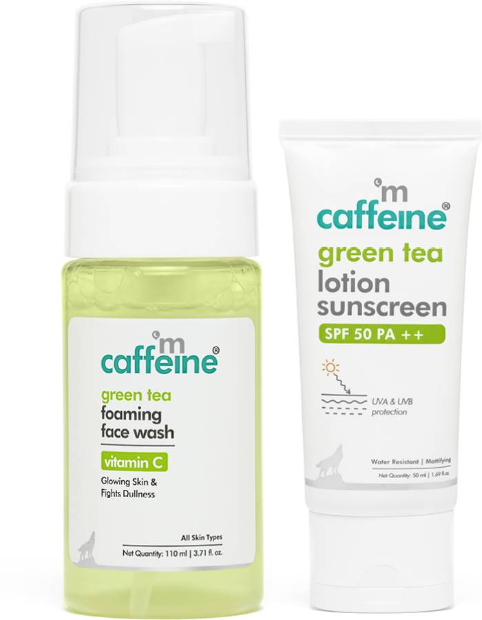 mCaffeine Green Tea Foaming Face Wash & Sunscreen lotion SPF 50++ for Pigmentation & Sun protection | Dark Spots Removal | Women & Men Price in India