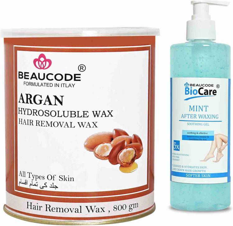 Beaucode Professional Rica Argan Hair Removing Wax 800 gm + Mint After Waxing Gel 500 ml ( Pack of 2 ) Price in India