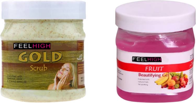 feelhigh Face & Body Gold Scrub-500gm & Fruit Gel 500gm- Skin care products Price in India