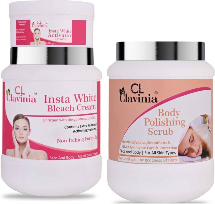 CLAVINIA Insta White Bleach Cream 1 Kg + Body Polishing Scrub 1000 ml ( Pack Of 3) Price in India
