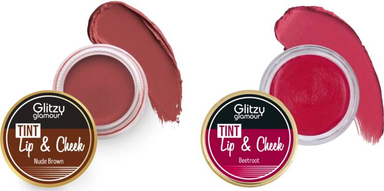 GLITZY GLAMOUR BEETROOT & NUDE BROWN COMBO Lip and cheek tint organic matte finish 10 gm Price in India