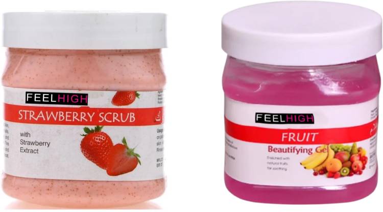 feelhigh Face & Body Strawberry Scrub-500gm & Fruit Gel 500gm- Skin care products Price in India