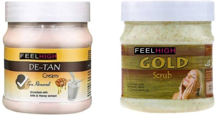 feelhigh Face and Body De tan Cream 500gm And Gold Scrub 500gm - Skin care and Facial Products -Man woman Price in India