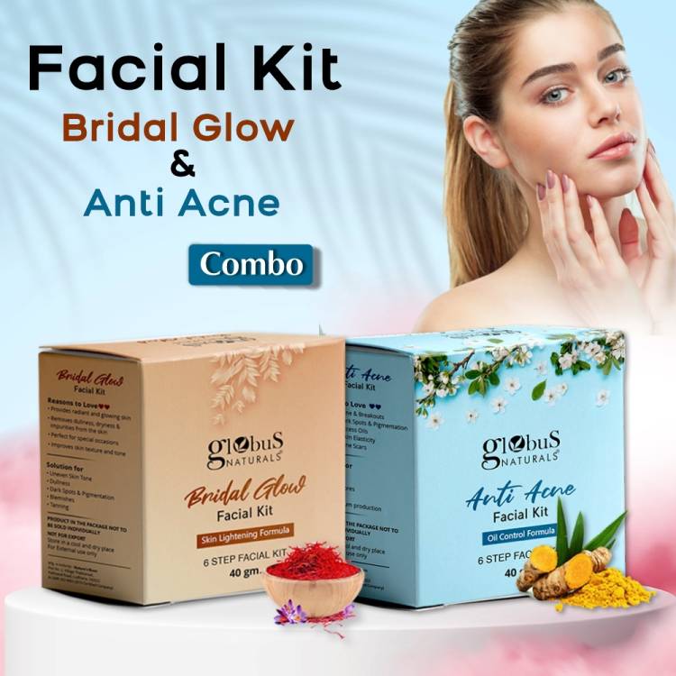 Globus Naturals Facial Kit Combo-Skin Lightening Bridal Glow & Oil Control Anti Acne Facial Kit, For All Skin Types Price in India