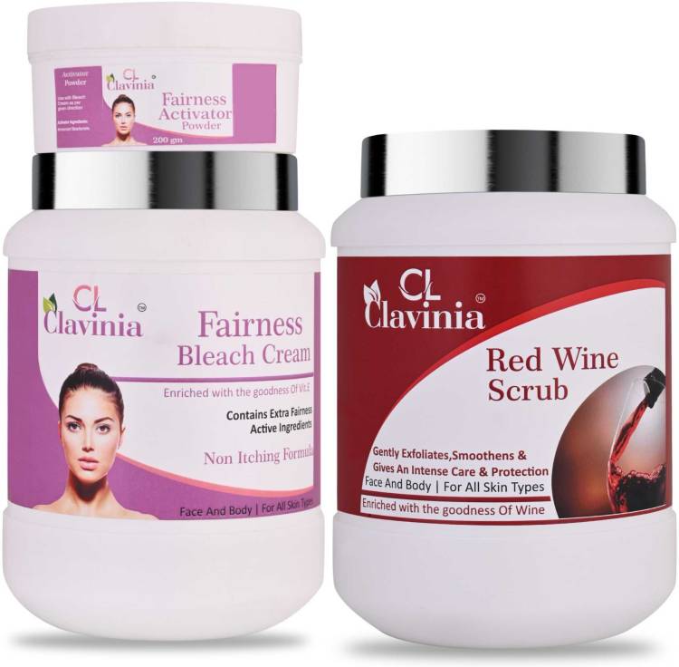 CLAVINIA Fairness Bleach Cream 1 Kg + Red Wine Scrub 1000 ml ( Pack Of 3) Price in India