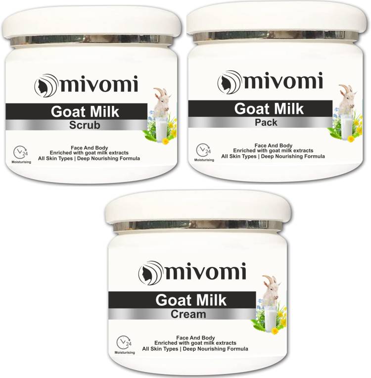 MIVOMI Goat Milk Scrub 250 gm + Cream 250 gm + Pack 250 gm ( Pack of 3 ) Price in India