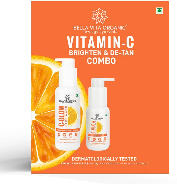 Bella vita organic Vitamin C Skincare Duo for Anti Pigmentation, De tan Removal, Glowing Skin (C-Glow Face Wash & C-Glow Face Cream) Price in India