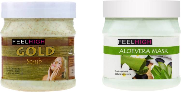 feelhigh Face & Body Gold Scrub-500gm & Aloe Vera Mask 500gm- Skin care products Price in India