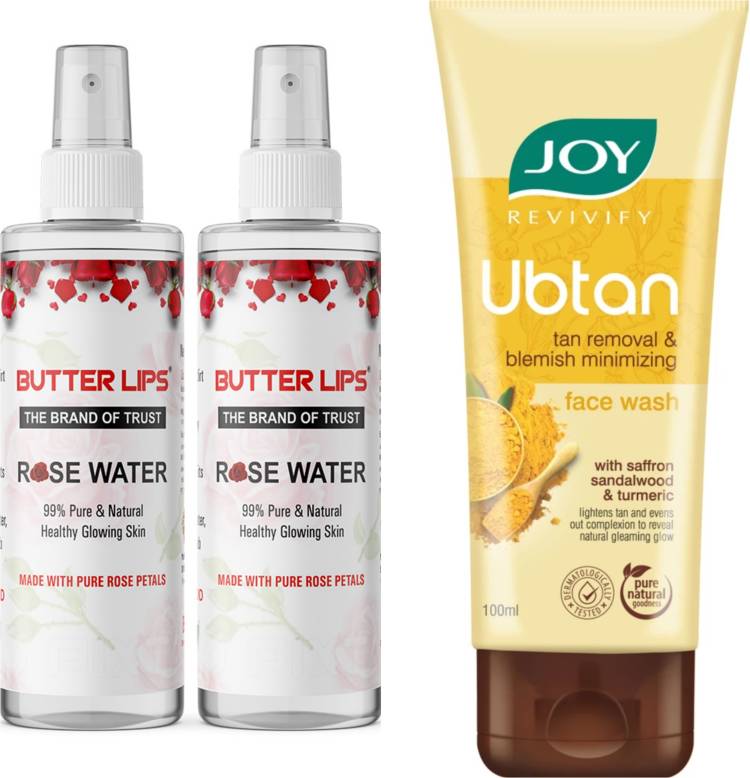 Butter Lips Rose water pack of 2 & ubtan face wash 100ml Price in India