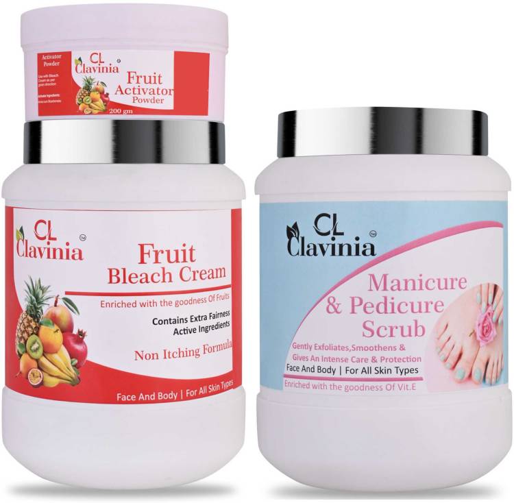 CLAVINIA Fruit Bleach Cream 1 Kg + Manicure And Pedicure Scrub 1000 ml Price in India