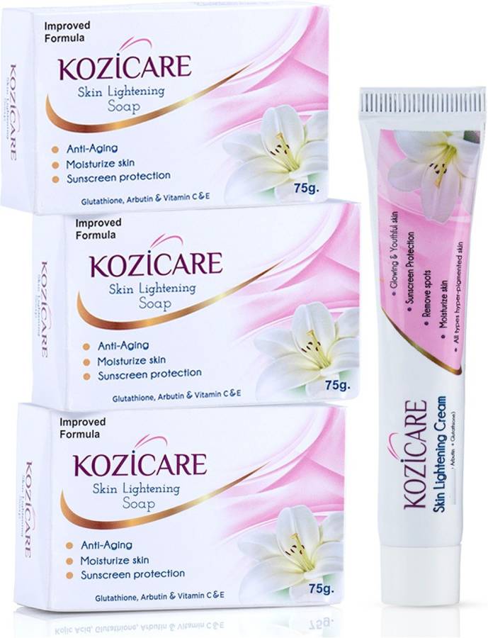 Kozicare Skin Lightening Facial Kit|3 Soap + 1 Cream Pack |For Lightening & Brightening Skin Price in India
