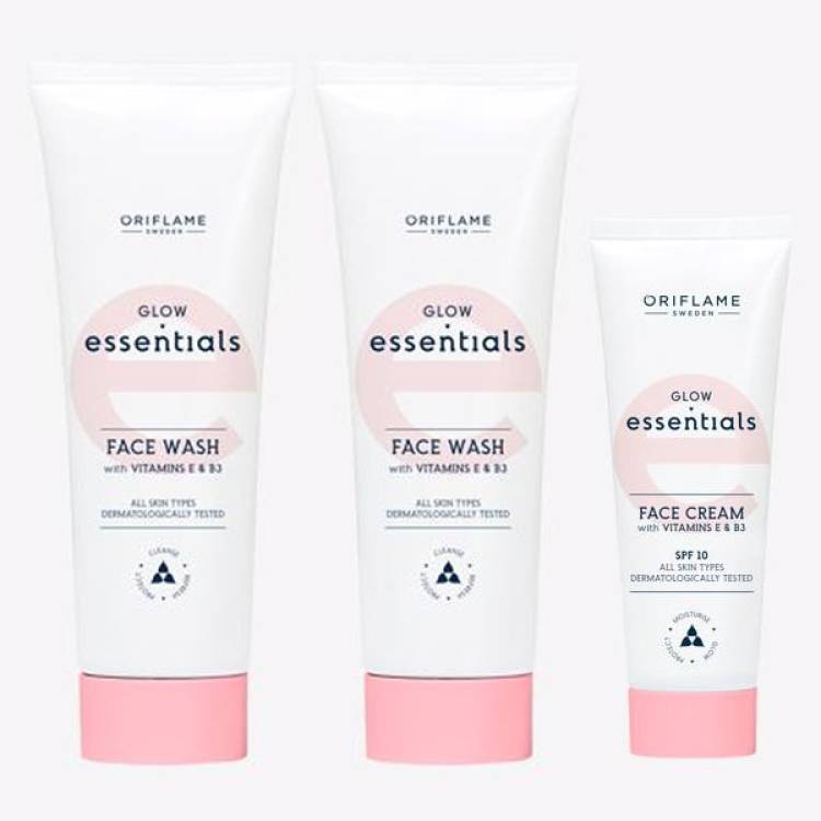 Oriflame ESSENTIALS Glow Essentials Face Wash with Vitamins E & B3 125 ml (pack of 2) , Face Cream with Vitamins E & B3 SPF 10 50 ml Price in India