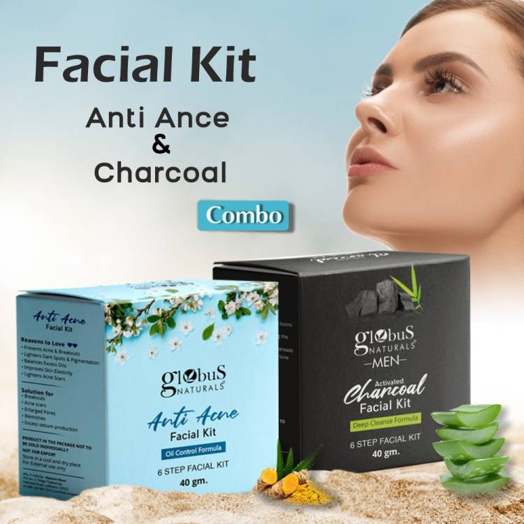 Globus Naturals Facial Kit Combo-Oil Control Anti Acne & Deep Cleansing Charcoal Men Facial Kit, For All Skin Types Price in India