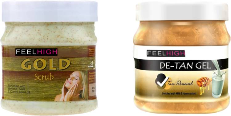 feelhigh Face & Body Gold Scrub-500gm & De tan Gel 500gm- Skin care products Price in India