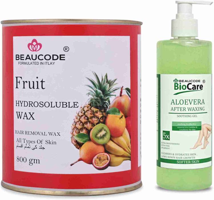 Beaucode Professional Rica Fruit Hair Removing Wax 800 gm + Aloe Vera After Waxing Gel 500 ml ( Pack of 2 ) Price in India