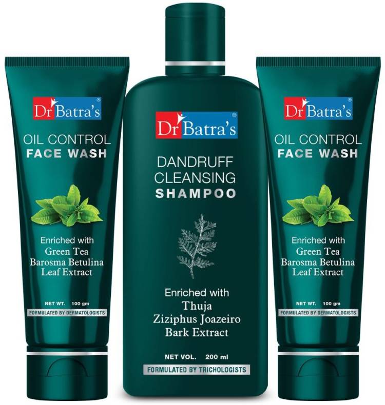 Dr Batra's Dandruff Cleansing Shampoo - 200 ml. and Oil Control Face Wash 200ml (Pack of 3 Men and Women) Price in India