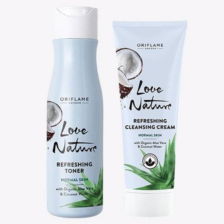 Oriflame LOVE NATURE Refreshing Cleansing Cream with Organic Aloe Vera & Coconut Water 125 ml , Toner 150 ml Price in India