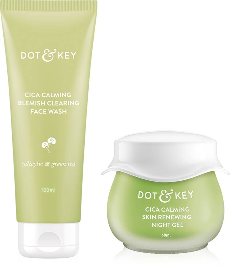 Dot & Key Cica Skincare Combo for Oily, Acne Prone Skin | Night Gel 60ml, Facewash 100ml Price in India