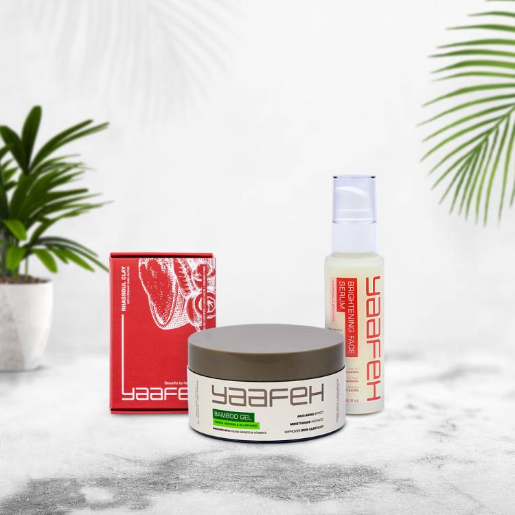 Yaafeh Face Brightening Combo of Brightening Serum + Bamboo Sleep Mask + Rhassoul Soap - Nourishes & Brightens Skin for Men and Women Price in India