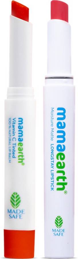 MamaEarth Lip Care Combo - Vitamin C Tinted 100% Natural Lip Balm + Moisture Matte Long Stay Lipstick Price in India
