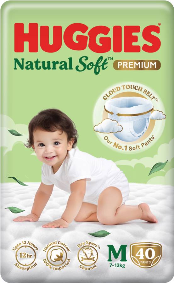 Huggies Natural Soft Premium Baby, Cloud Softness All Over, Medium - M Price in India