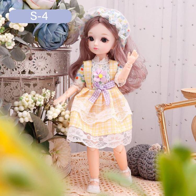 DSR 30Cm 1Ps of Girls Look Durable Fashion Princess Doll Hand & Legs Movable Doll Toy for Kids-(Color:Yellow+White- 30Cm)