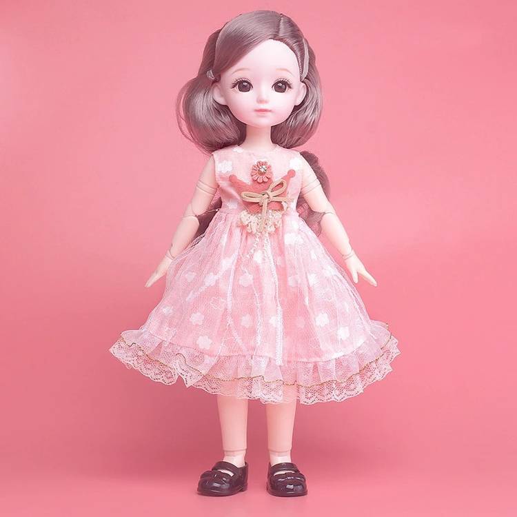 DSR Doll Set Movable Joint Makeup Cute Girl Brown Eyes Fashionable Doll for Kids Girls (Size: 30 cm Color: PINK)