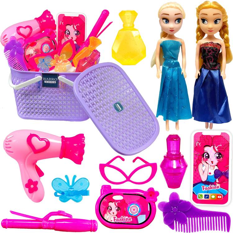 BABRO -Doll Set with Bucket, and Extra Dolls Accessories (Multi Color)
