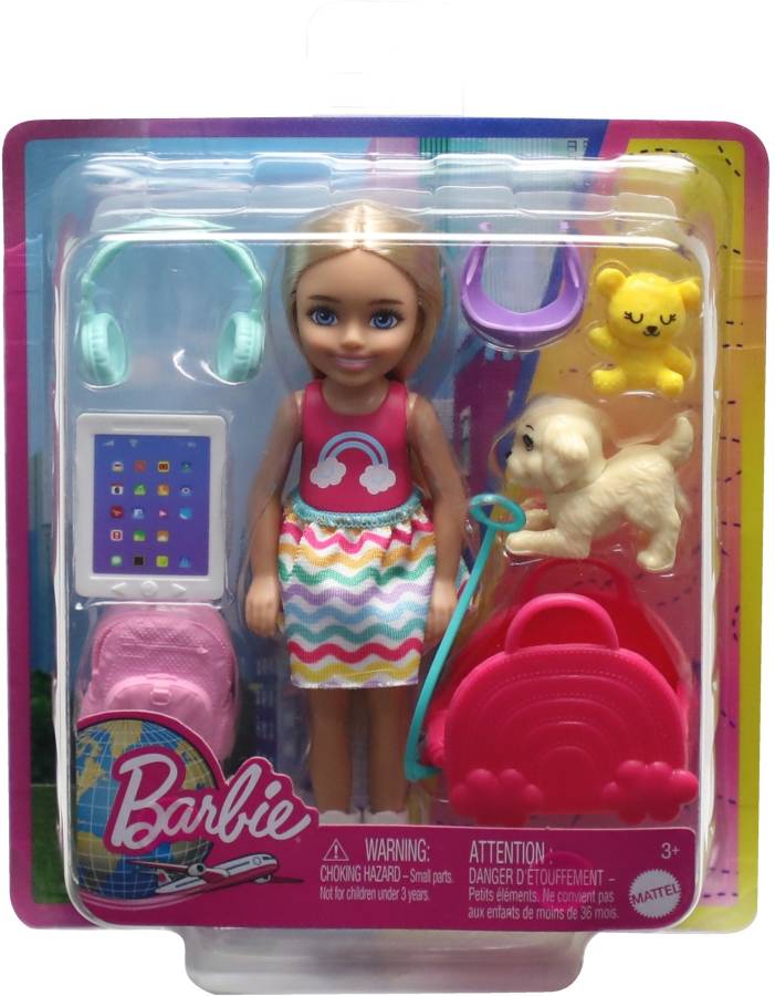 BARBIE Toys, Chelsea Doll and Accessories, Travel Set with Puppy