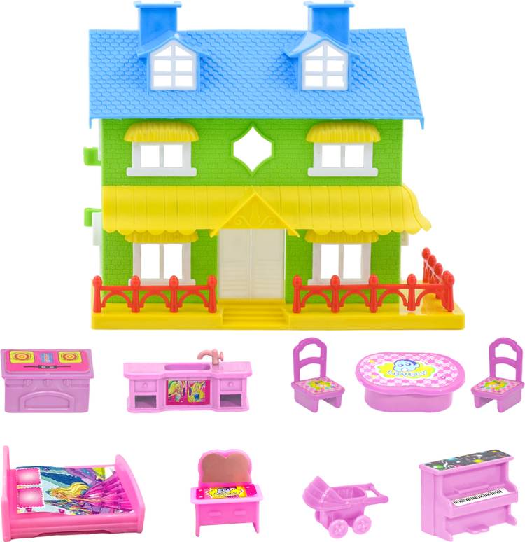 WISHKEY Pretend Play Doll House Set for Kids, Doll House Play Set with Accessories