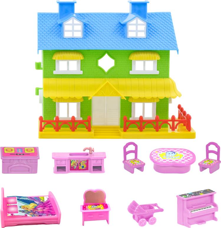 WISHKEY Pretend Play Doll House Set for Kids, Doll House Play Set with Accessories