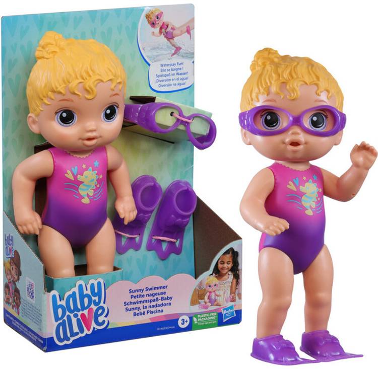 Baby Alive Sunny Swimmer Doll, 10-Inch Water Baby Dolls for 3 Year Old Girls