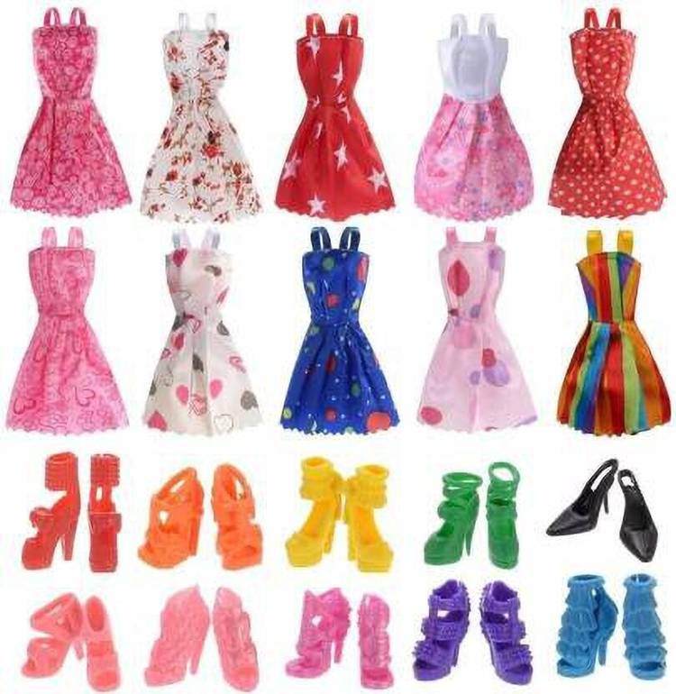 IDREAM Doll Fashion Dress (Pack of 10 Pcs) & Doll Shoes (Pack of 10 Pair) (Combo Pack)