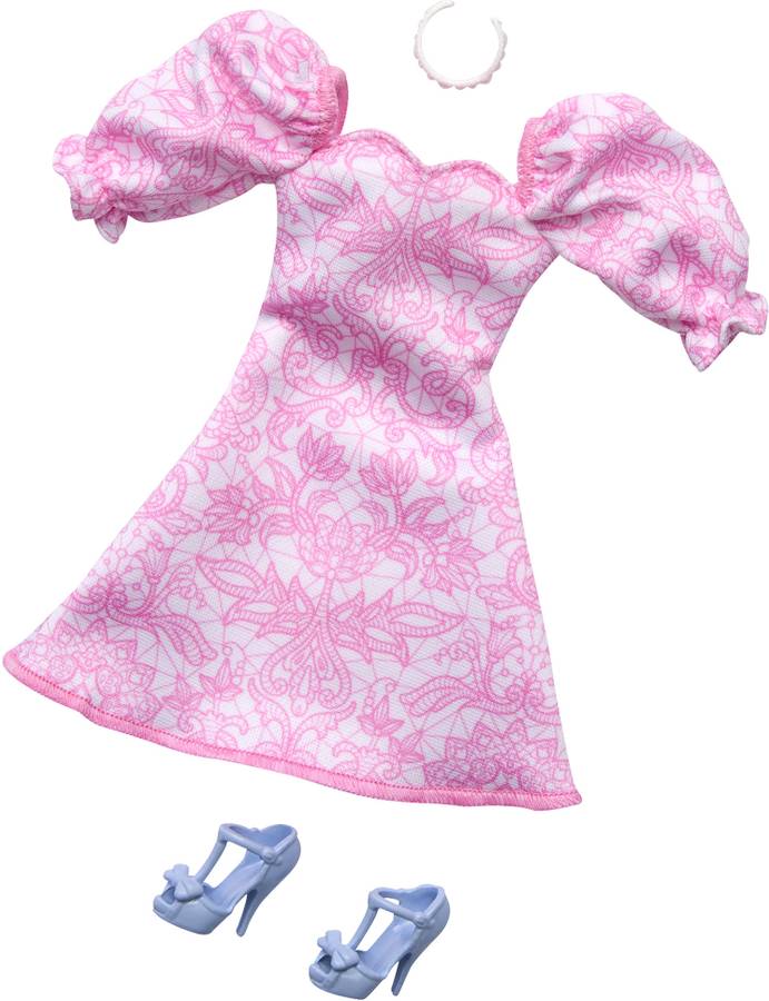 BARBIE Doll Clothing, Fashion Pack with Pink Puff Sleeve Dress & Accessories (1 Outfit)