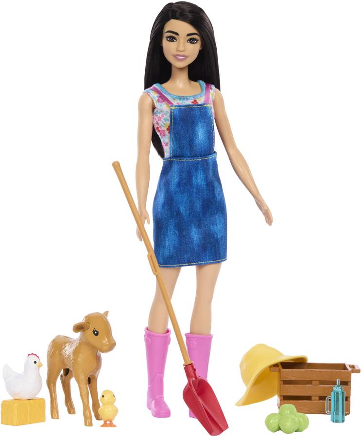 BARBIE Farmer Doll & Accessories, Careers Set Includes 3 Animals & 5 Accessories