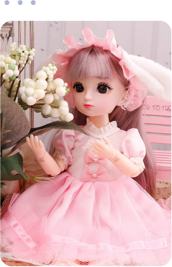 DSR 30Cm 1Ps of Girls Look Durable Fashion Princess Doll Hand & Legs Movable Doll Toy for Kids-(Color: PINK Dress- 30Cm)