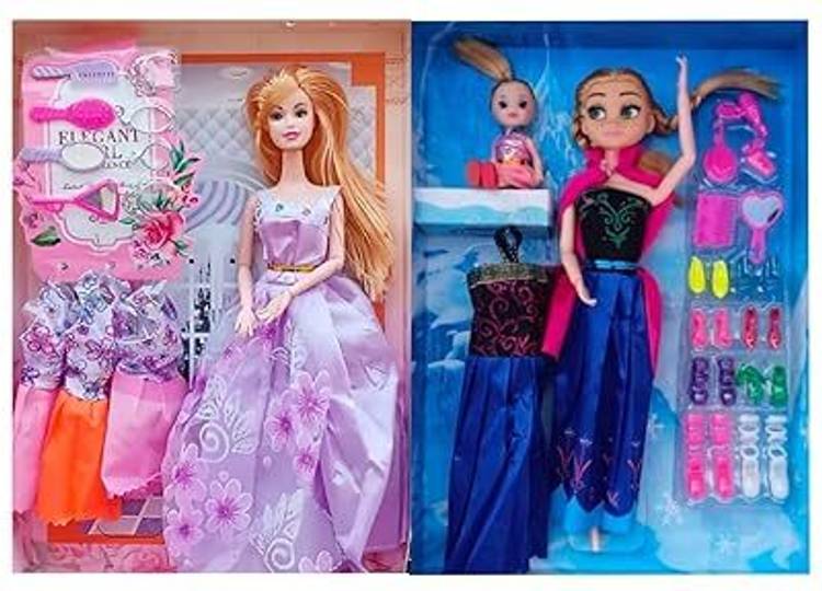 SURYAANSHI Doll Set With Furniture Accessories, 2 Baby Doll, 4 Dresses, 3 Shoes & 1 Bag