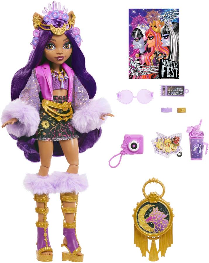 MONSTER HIGH Fest Clawdeen Wolf Fashion Doll with Festival Outfit,Band Poster and Accessories